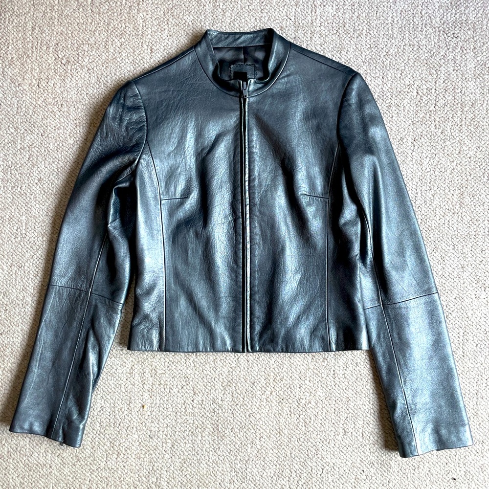 Vintage BCBG Max Azria metallic grey leather jacket